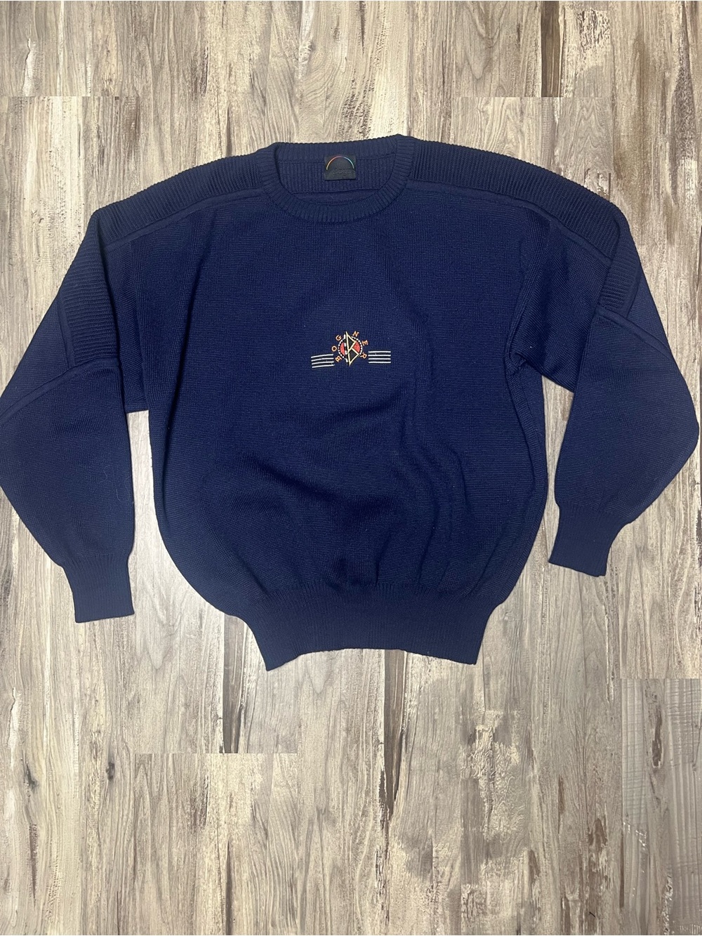Vintage Bogner Ski Sweater Navy Blue Embroidered Crewneck 90s Knit XL